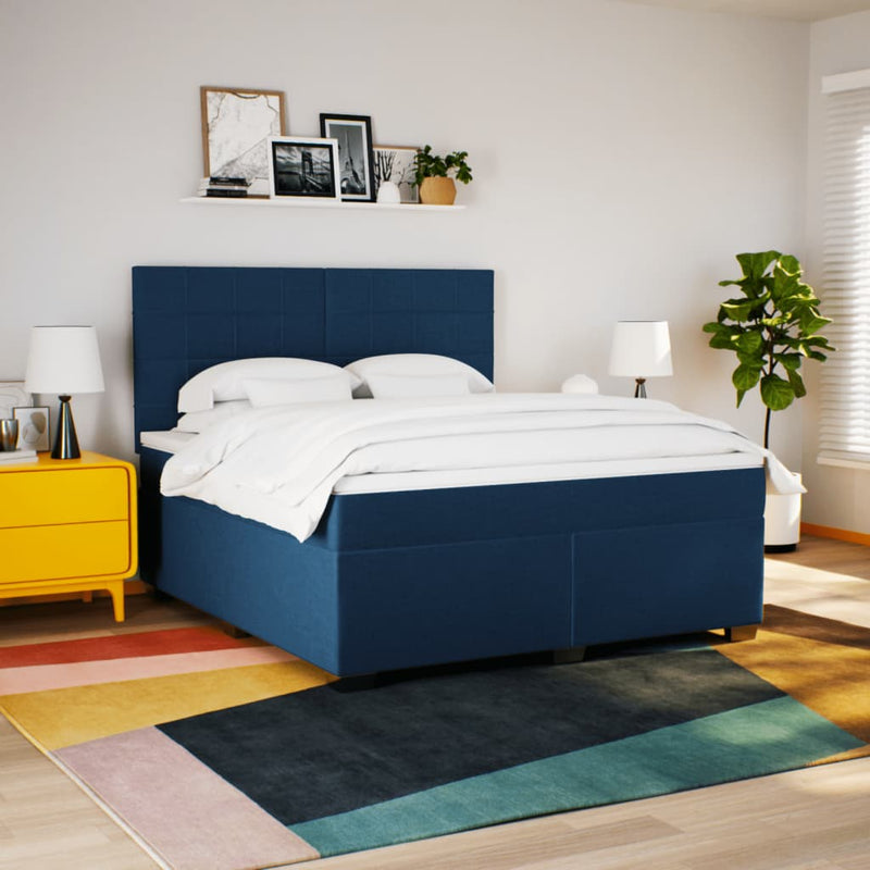 Pat box spring cu saltea, albastru, 180x200 cm, material textil