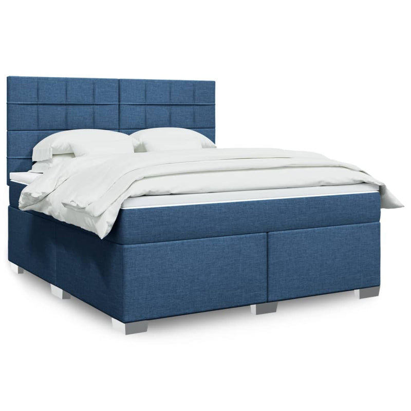 Pat box spring cu saltea, albastru, 180x200 cm, material textil