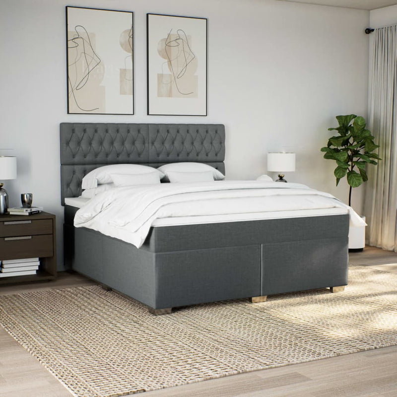 Pat box spring cu saltea, gri închis, 180x200 cm, textil