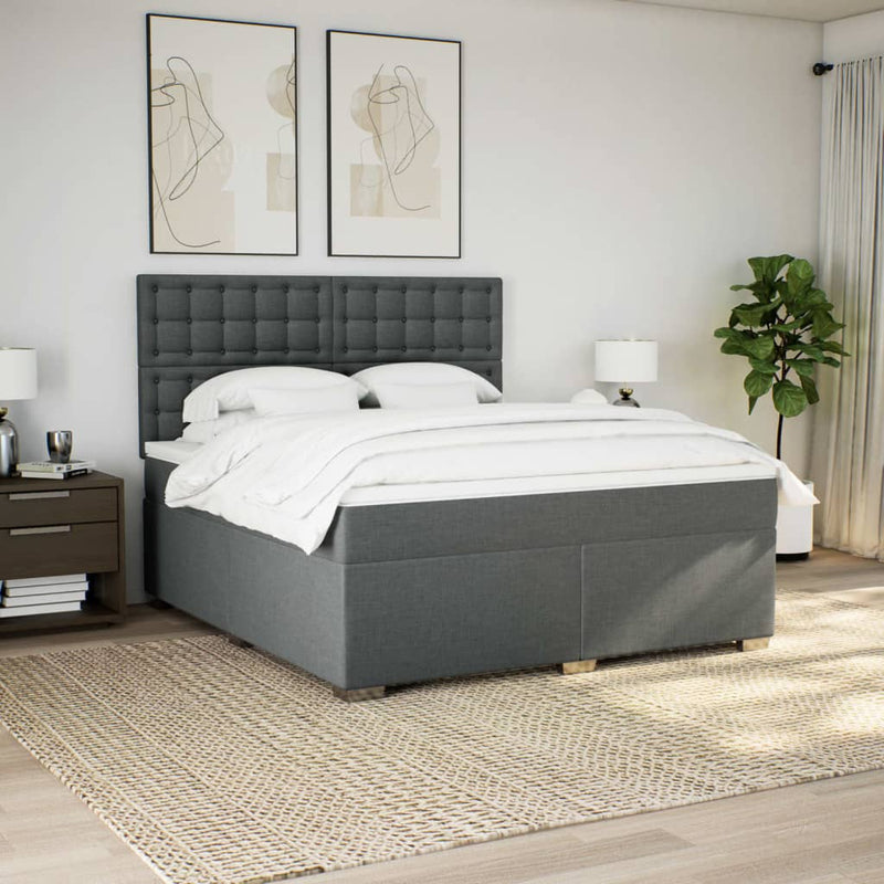 Pat box spring cu saltea, gri închis, 180x200 cm, textil
