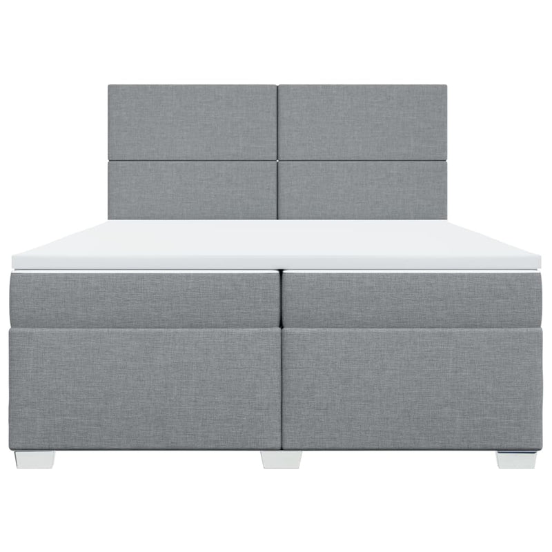 Pat box spring cu saltea, gri deschis, 200x200 cm, textil
