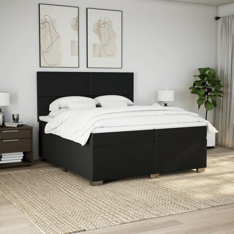 Pat box spring cu saltea, negru, 200x200 cm, textil