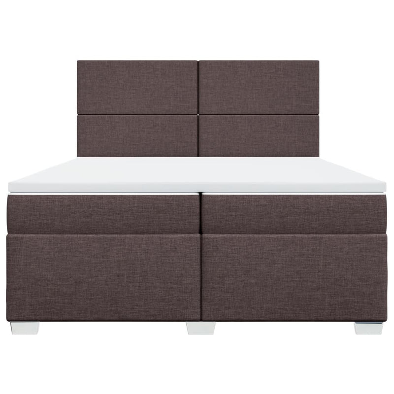 Pat box spring cu saltea, maro închis, 200x200 cm, textil