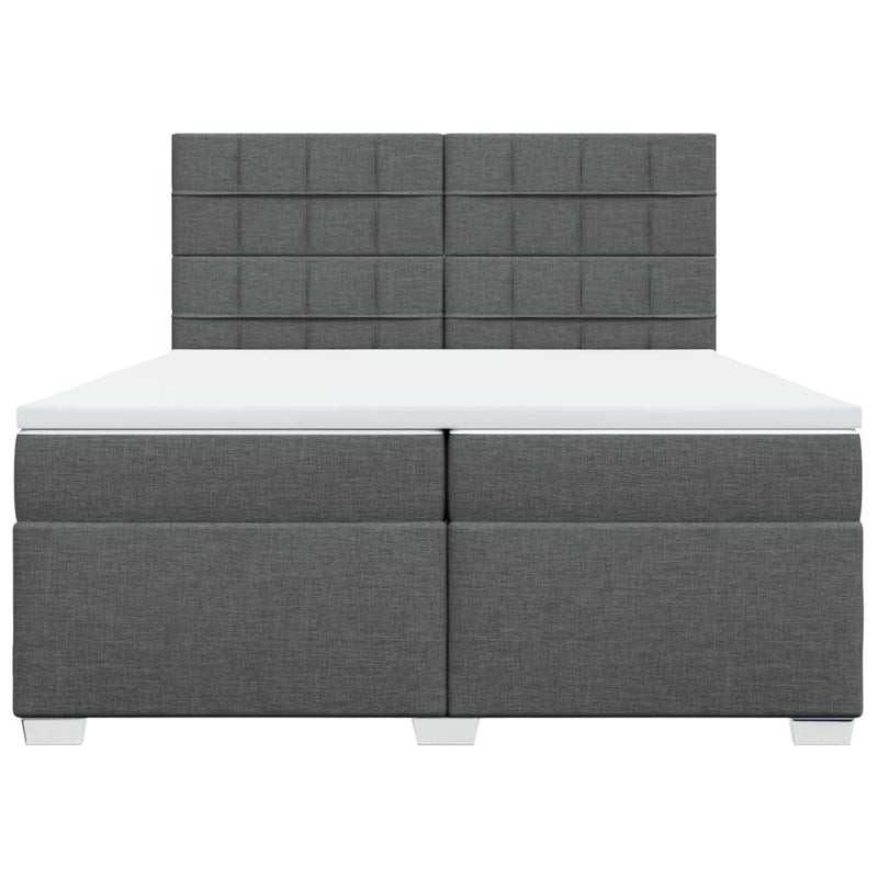 Pat box spring cu saltea, gri închis, 200x200 cm, textil