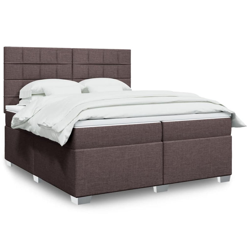 Pat box spring cu saltea, maro închis, 200x200 cm, textil