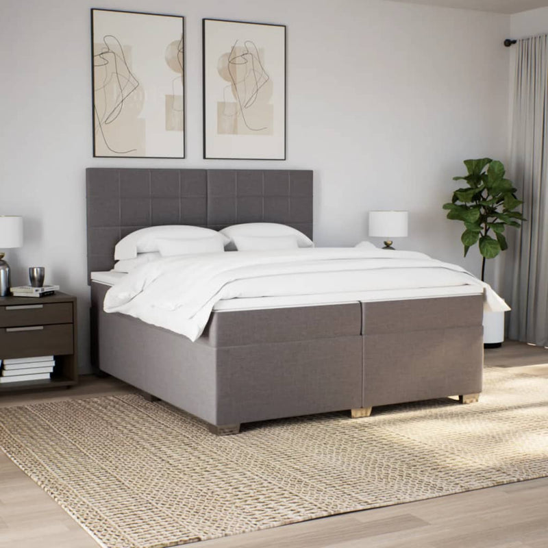 Pat box spring cu saltea, gri taupe, 200x200 cm, textil