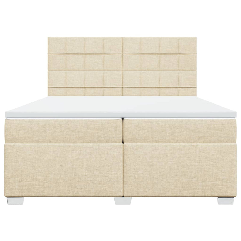 Pat box spring cu saltea, crem, 200x200 cm, textil