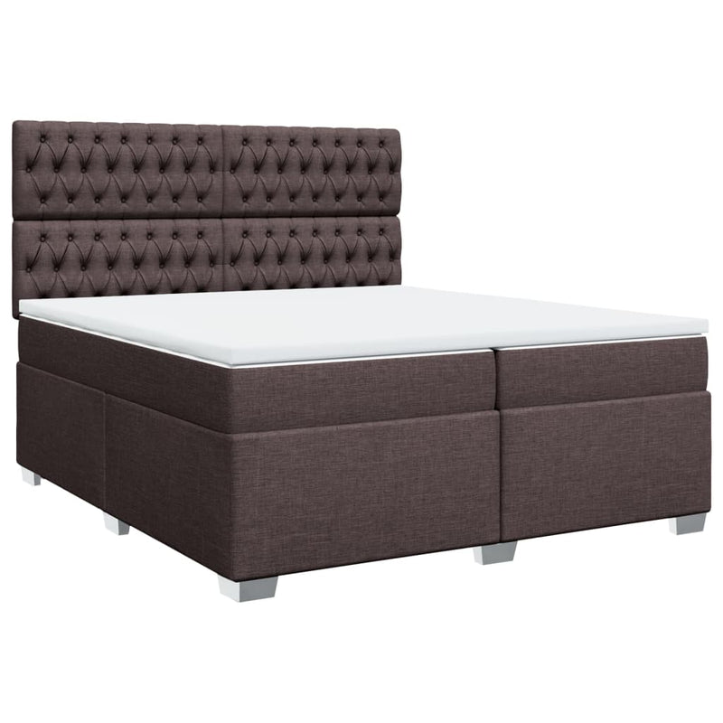 Pat box spring cu saltea, maro închis, 200x200 cm, textil