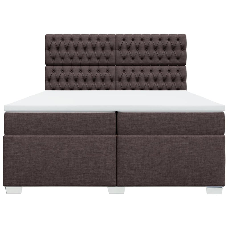 Pat box spring cu saltea, maro închis, 200x200 cm, textil