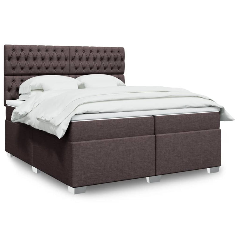 Pat box spring cu saltea, maro închis, 200x200 cm, textil