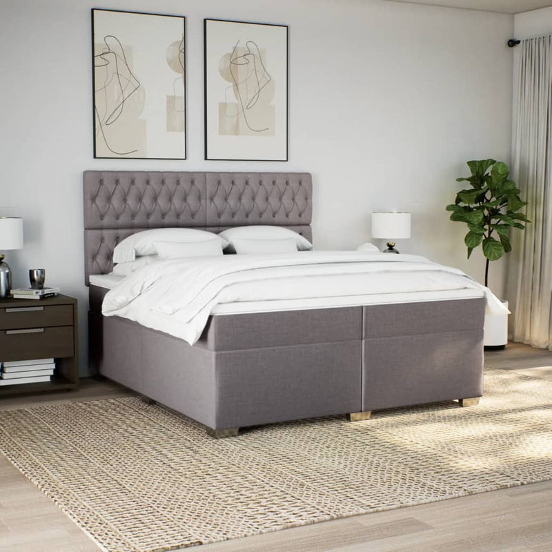 Pat box spring cu saltea, gri taupe, 200x200 cm, textil