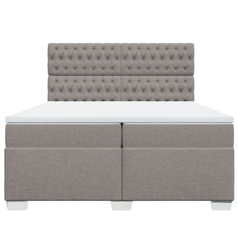 Pat box spring cu saltea, gri taupe, 200x200 cm, textil