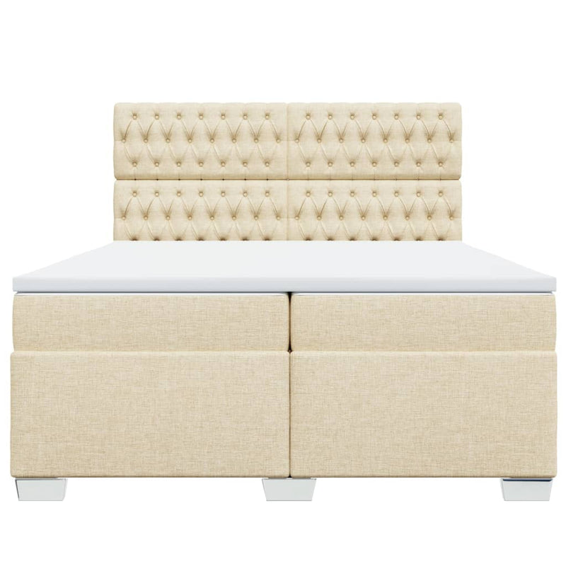 Pat box spring cu saltea, crem, 200x200 cm, textil