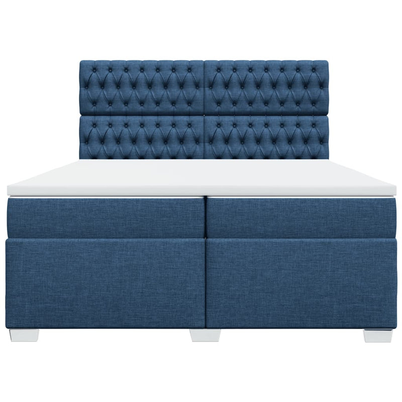 Pat box spring cu saltea, albastru, 200x200 cm, textil