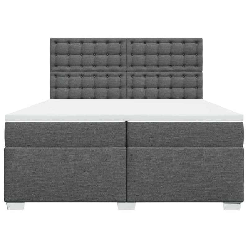 Pat box spring cu saltea, gri închis, 200x200 cm, textil