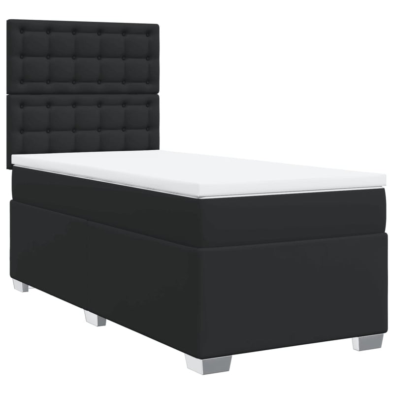 Pat continental cu saltea, negru, 80x200 cm, piele ecologică