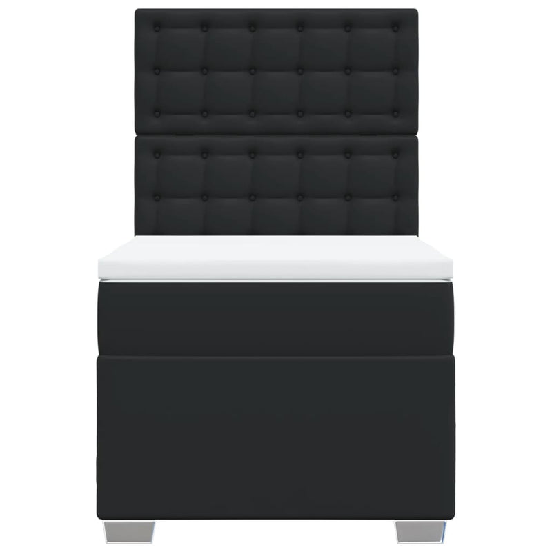 Pat continental cu saltea, negru, 80x200 cm, piele ecologică
