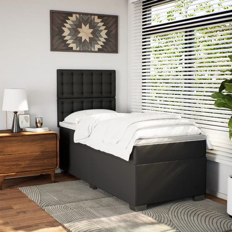 Pat box spring cu saltea, negru, 90x190 cm, piele ecologică