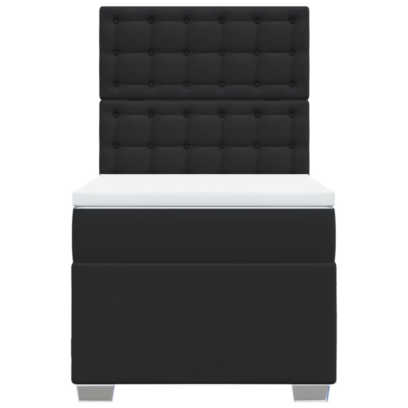 Pat box spring cu saltea, negru, 90x190 cm, piele ecologică