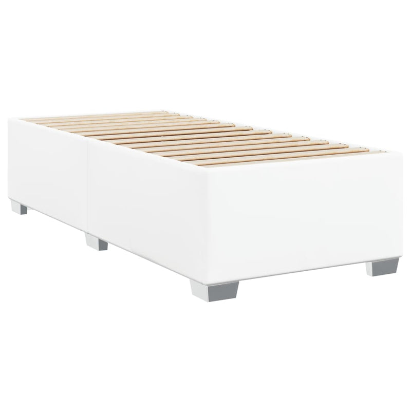 Pat box spring cu saltea, alb, 90x190 cm, piele ecologică