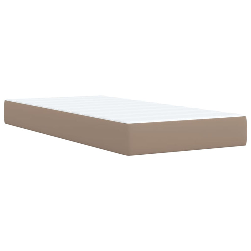 Pat box spring cu saltea, cappuccino, 90x190 cm piele ecologică