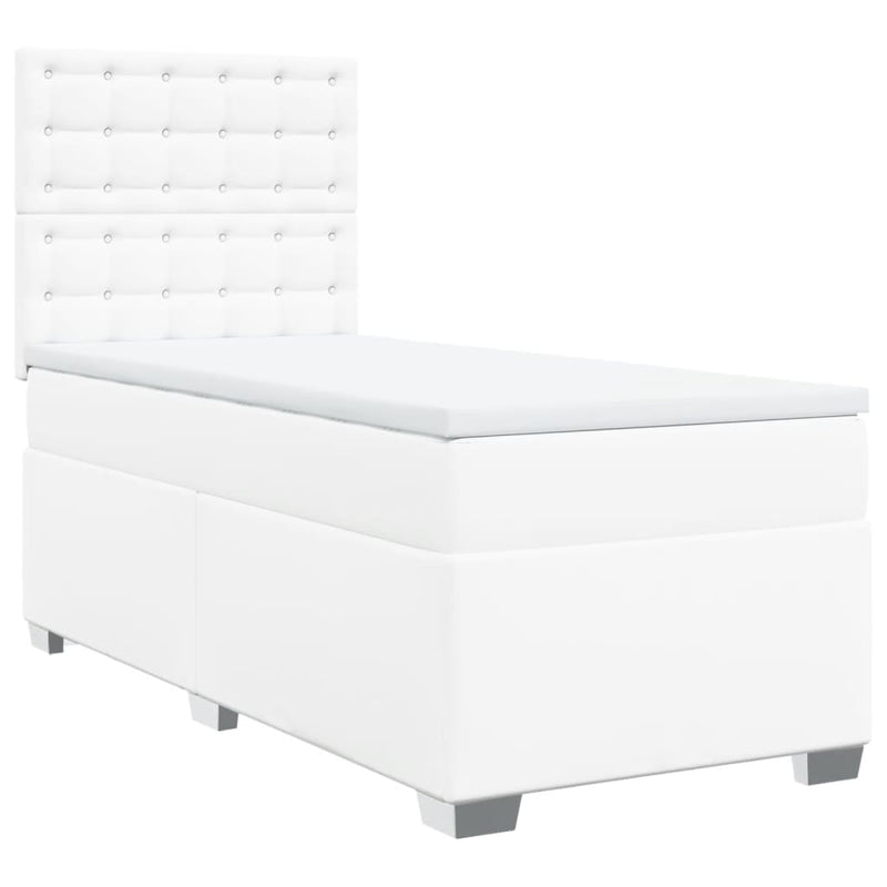 Pat box spring cu saltea, alb, 90x200 cm, piele ecologică