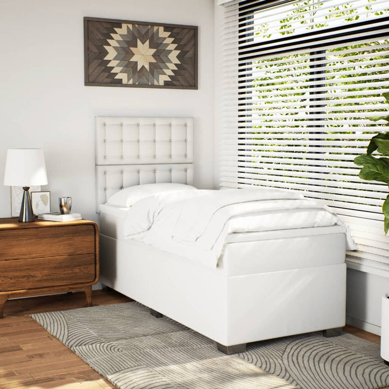 Pat box spring cu saltea, alb, 100x200 cm, piele ecologică