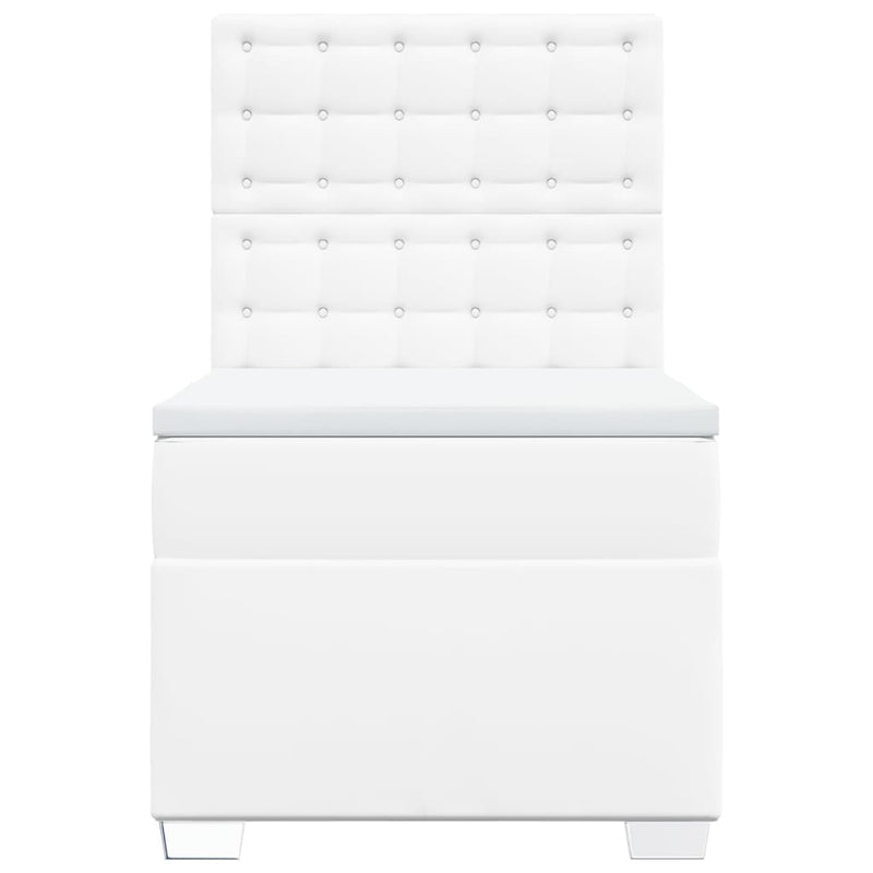 Pat box spring cu saltea, alb, 100x200 cm, piele ecologică