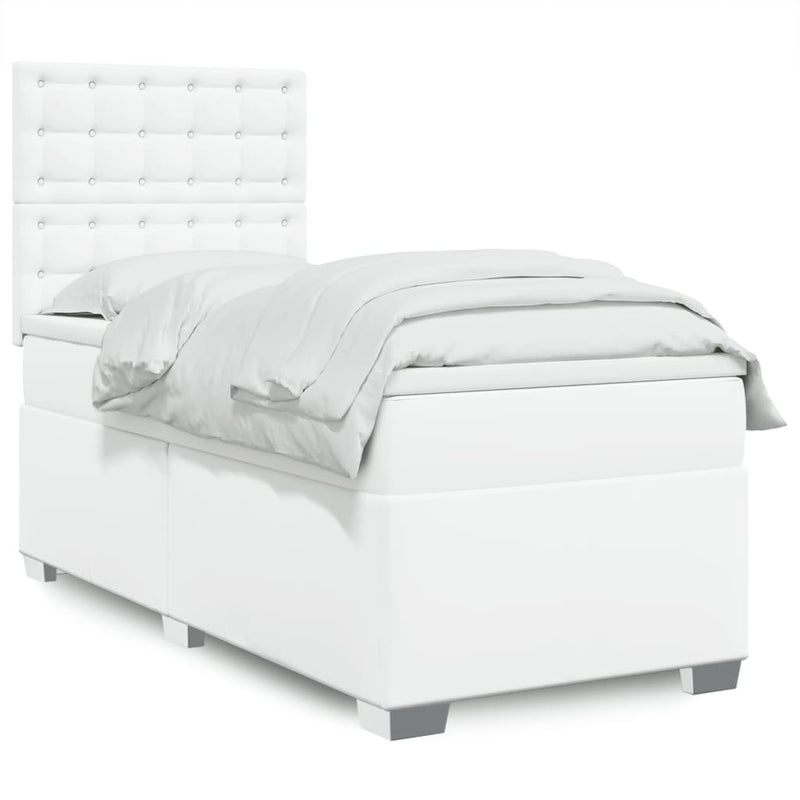 Pat box spring cu saltea, alb, 100x200 cm, piele ecologică