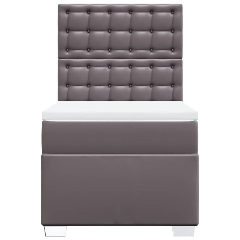 Pat box spring cu saltea, gri, 100x200 cm, piele ecologică