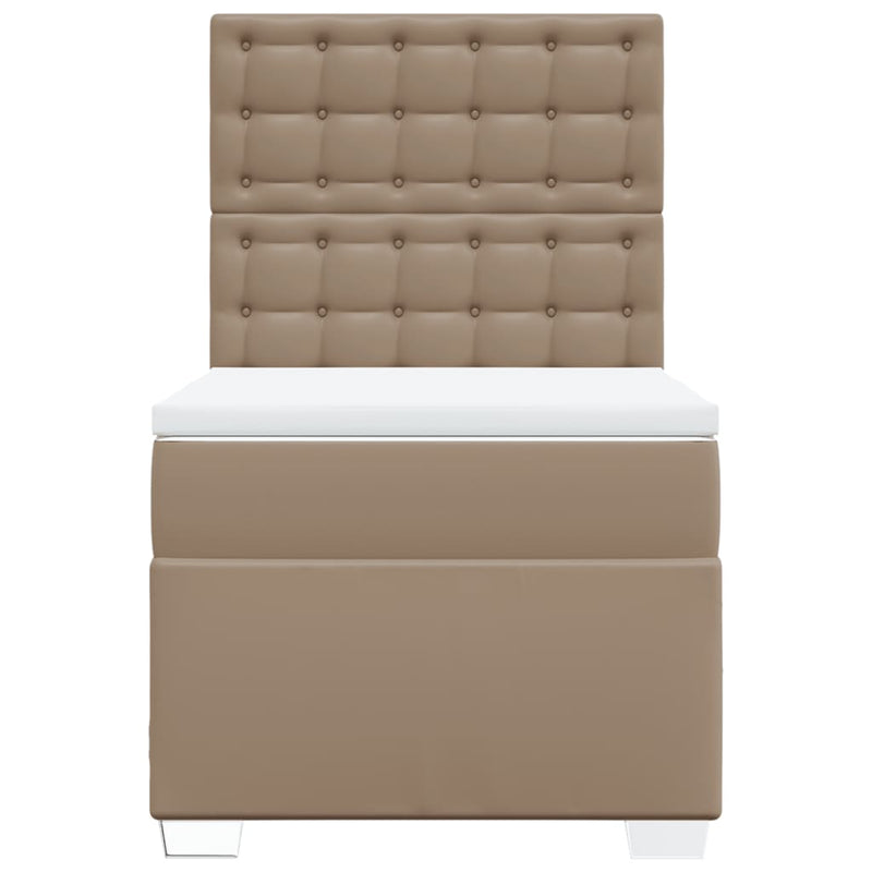 Pat box spring cu saltea, cappuccino, 100x200cm piele ecologică