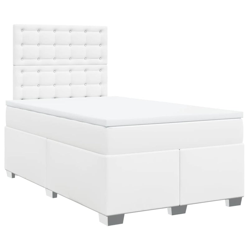 Pat box spring cu saltea, alb, 120x200 cm, piele ecologică