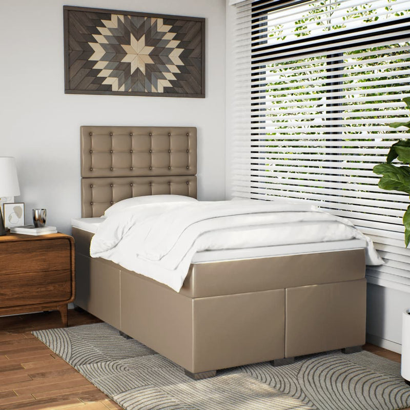 Pat box spring cu saltea, cappuccino, 120x200cm piele ecologică
