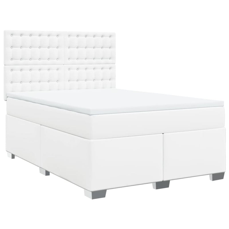 Pat box spring cu saltea, alb, 140x190 cm, piele ecologică