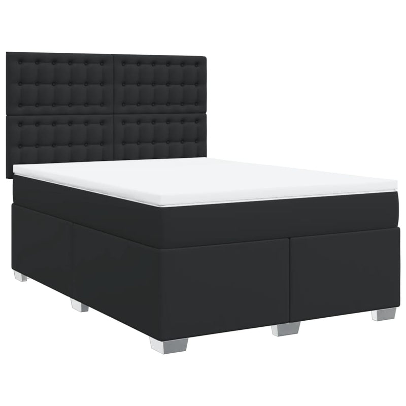 Pat box spring cu saltea, negru, 140x200 cm, piele ecologică