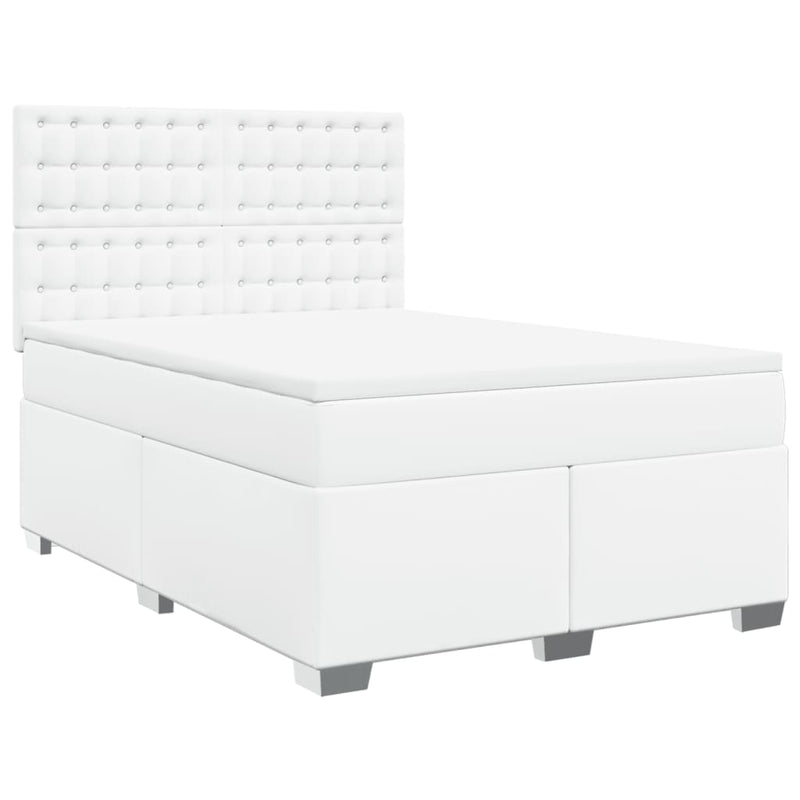 Pat box spring cu saltea, alb, 140x200 cm, piele ecologică