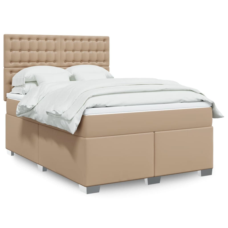 Pat box spring cu saltea, cappuccino, 140x200cm piele ecologică