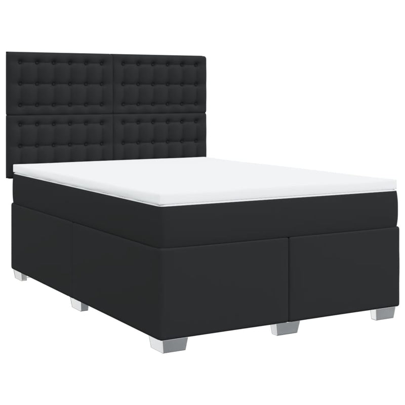Pat box spring cu saltea, negru, 160x200 cm, piele ecologică