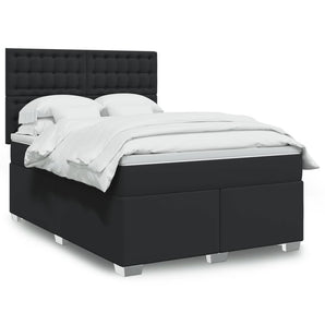 Pat box spring cu saltea, negru, 160x200 cm, piele ecologică