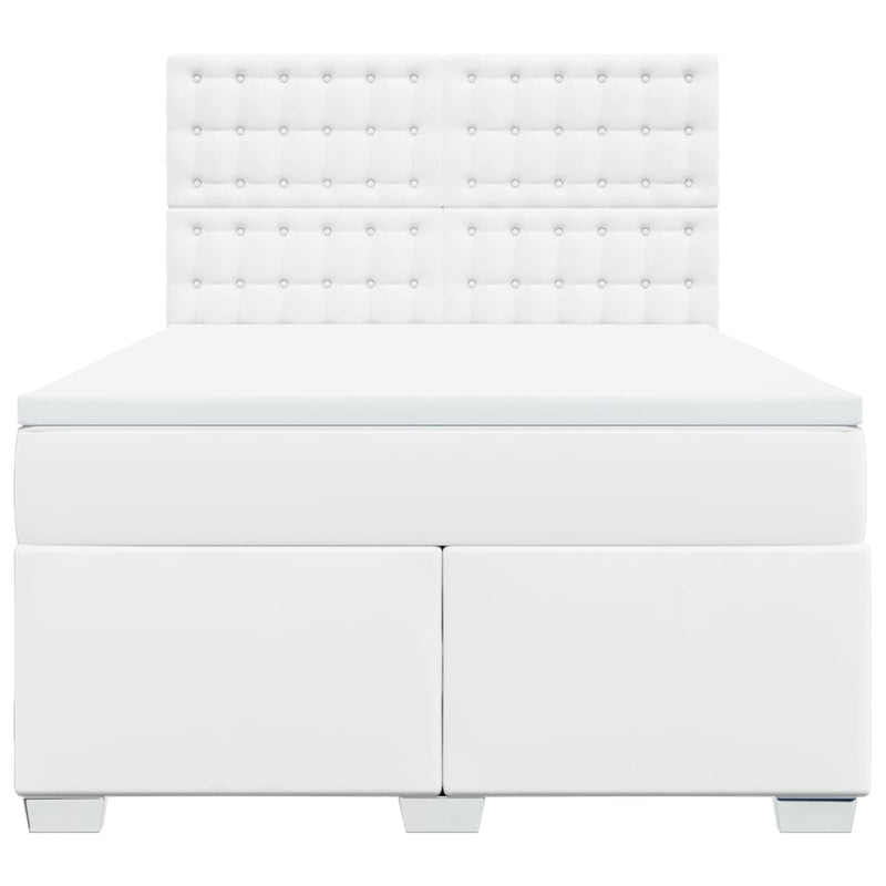 Pat box spring cu saltea, alb, 160x200 cm, piele ecologică