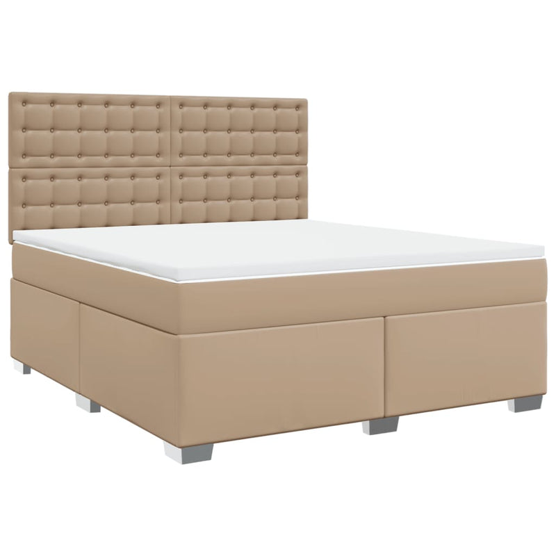 Pat box spring cu saltea, cappuccino, 180x200cm piele ecologică
