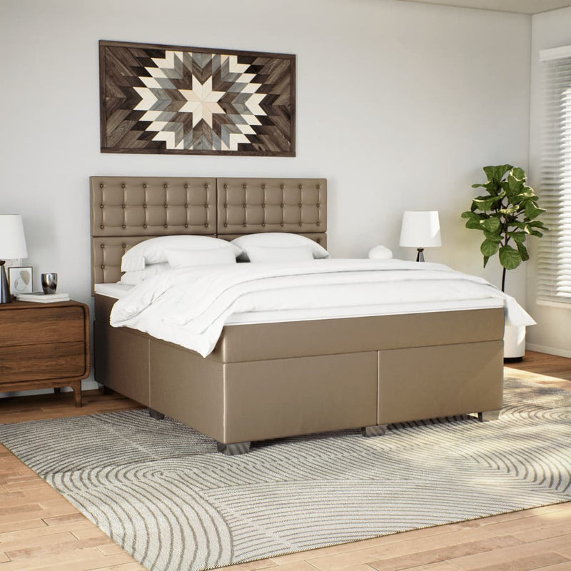 Pat box spring cu saltea, cappuccino, 180x200cm piele ecologică