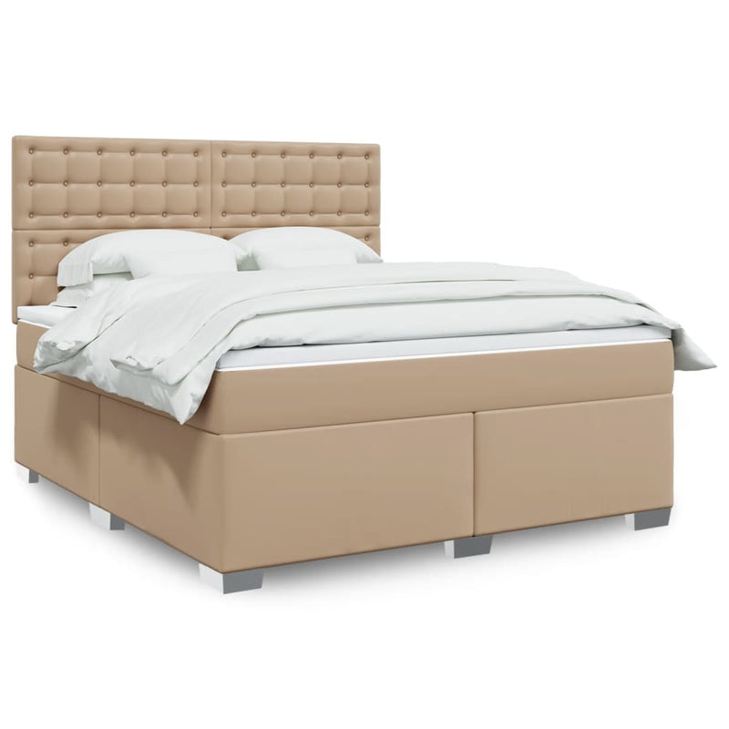 Pat box spring cu saltea, cappuccino, 180x200cm piele ecologică