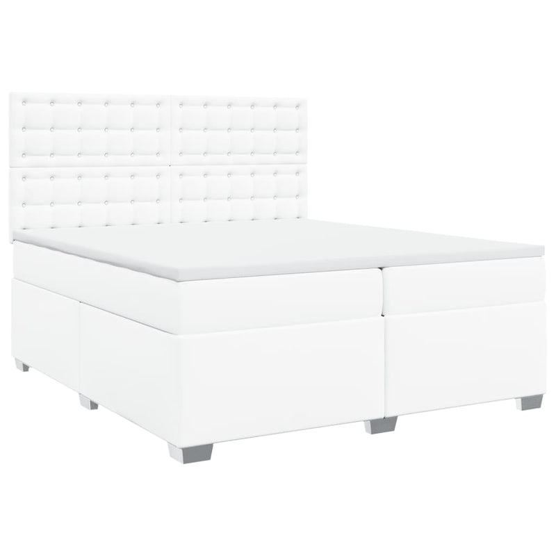 Pat box spring cu saltea, alb, 200x200 cm, piele ecologică