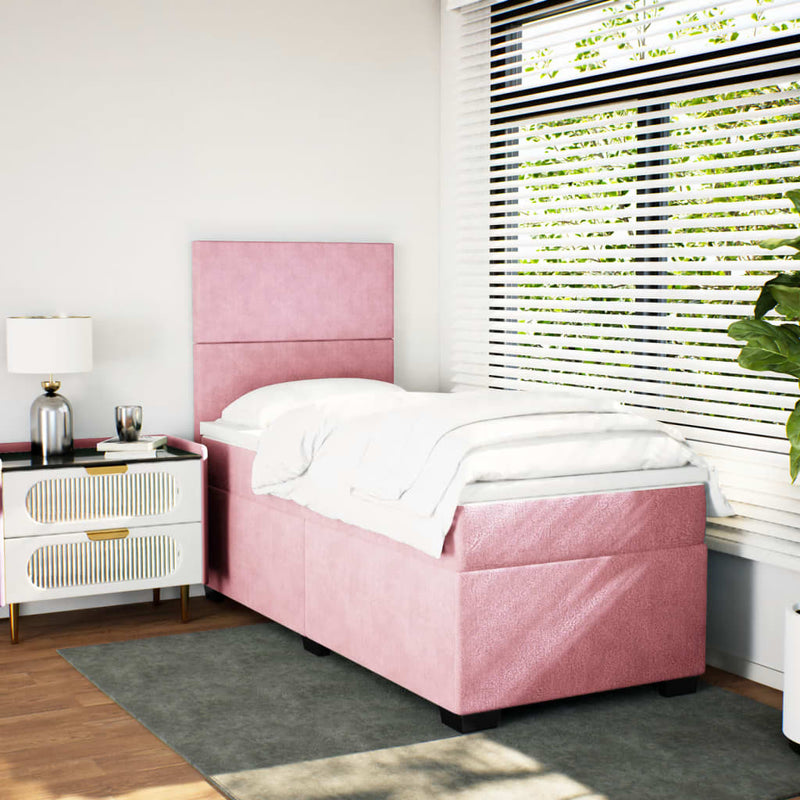 Pat box spring cu saltea, roz, 80x200 cm, catifea