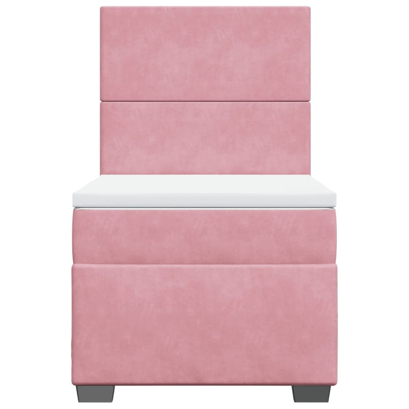 Pat box spring cu saltea, roz, 80x200 cm, catifea
