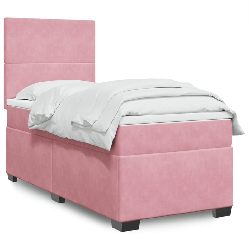 Pat box spring cu saltea, roz, 80x200 cm, catifea