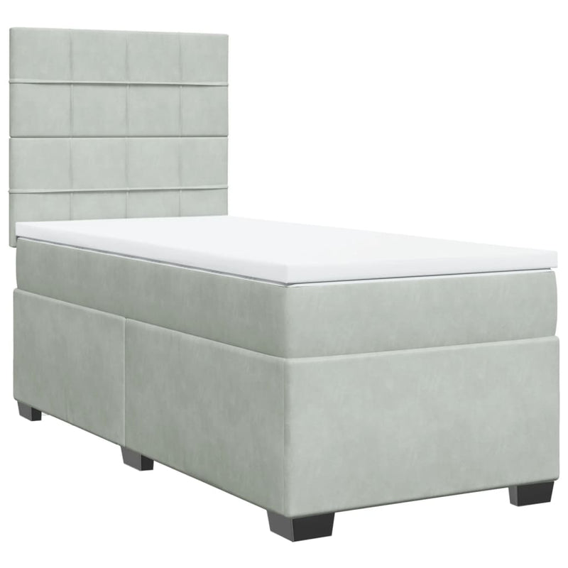 Pat continental cu saltea, gri deschis, 80x200 cm, catifea