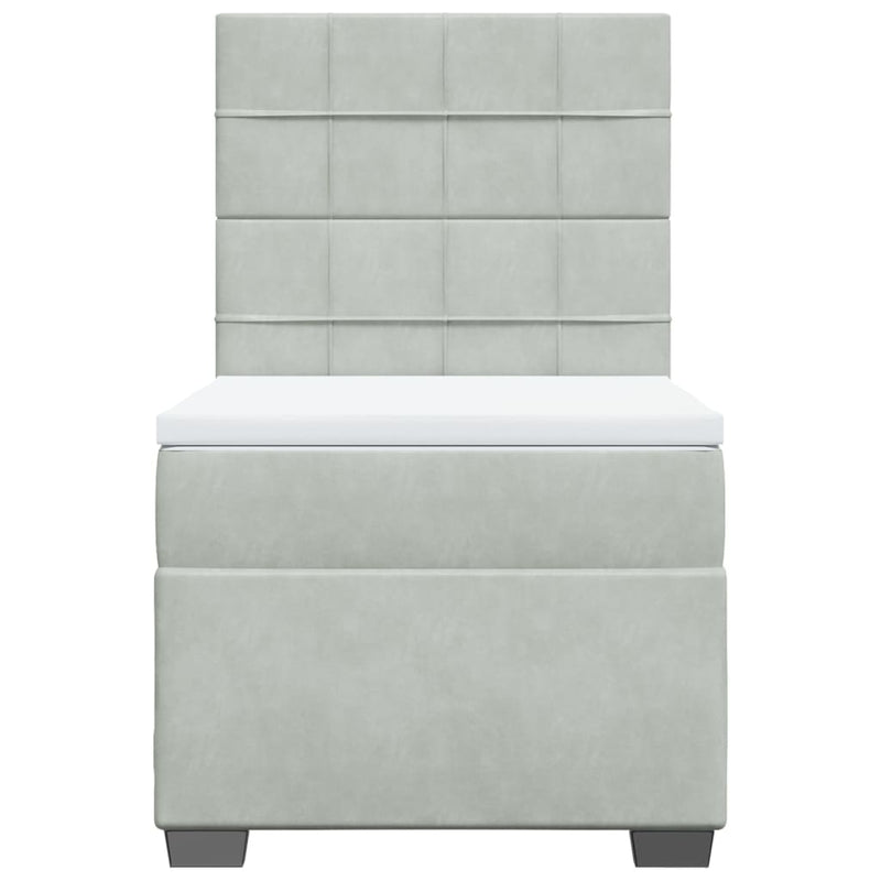 Pat continental cu saltea, gri deschis, 80x200 cm, catifea