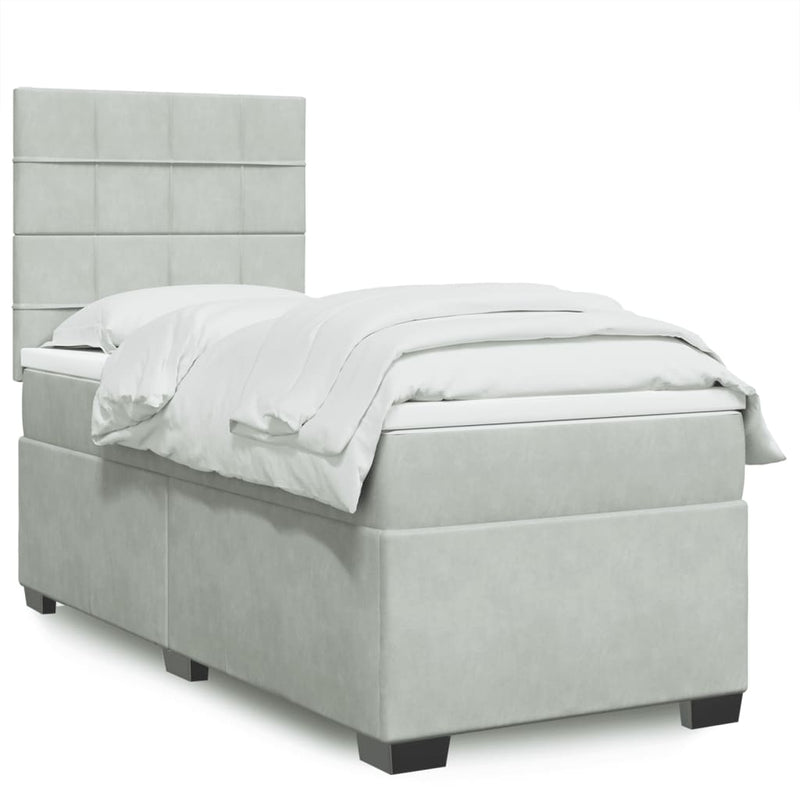 Pat continental cu saltea, gri deschis, 80x200 cm, catifea